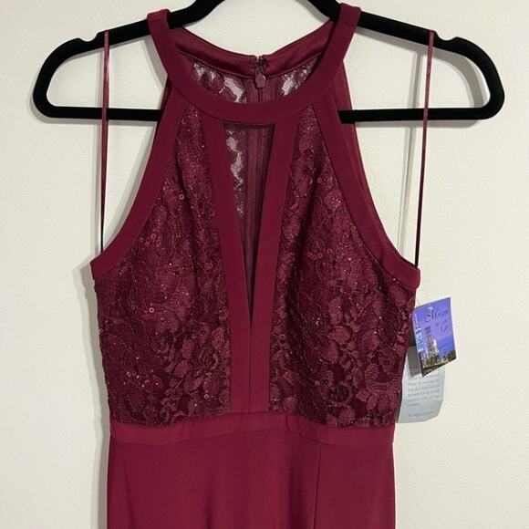 Morgan & Co Merlot Illusion Floor Length Gown size 5/6 - Picture 5 of 8